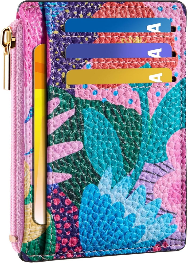 Tipmile Credit Card Holder for Women Slim Minimalist Front Pocket RFID Blocking Wallet Small Compact Card Case with ID Window, Floral Bloom - Image 1